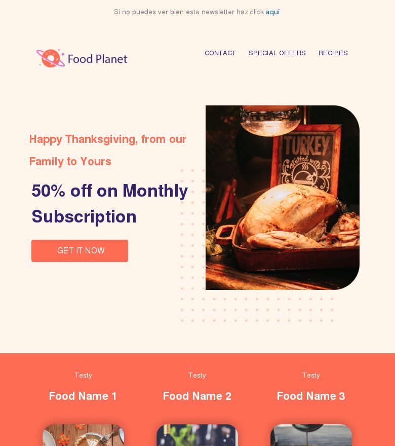 Template email marketing Las mejores recetas de Acción de Gracias