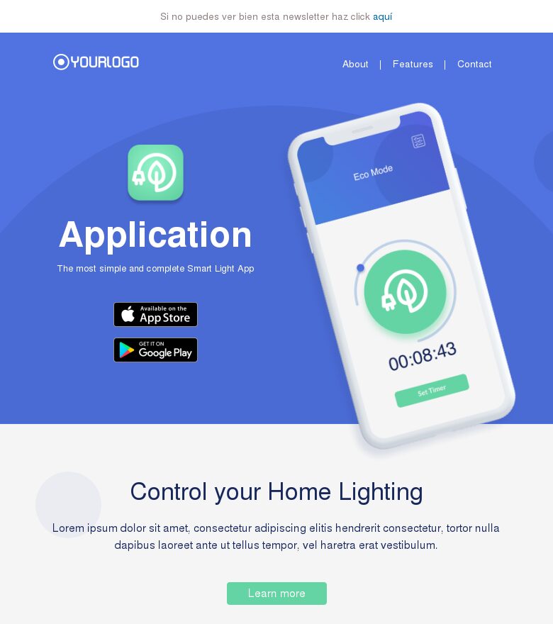 Template email marketing App de iluminación inteligente