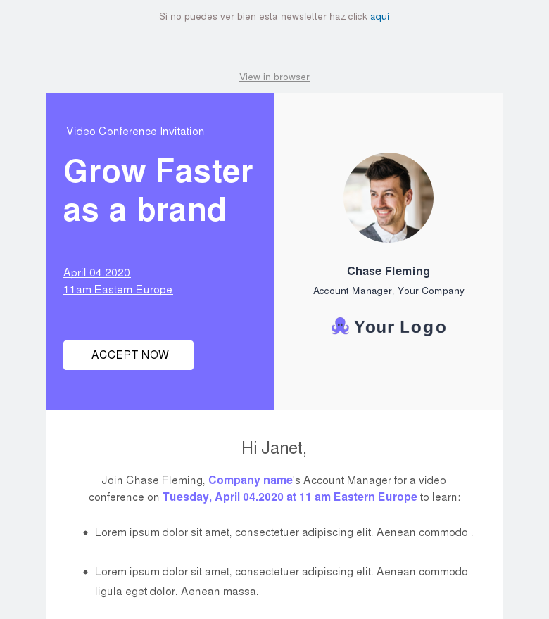 Plantilla email marketing Video conference invitation