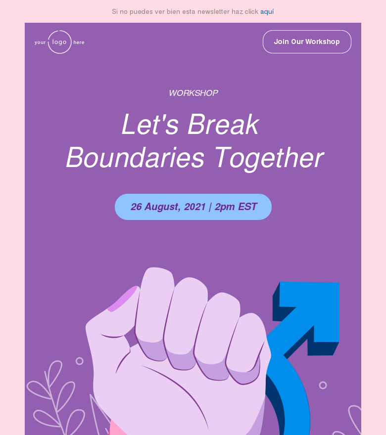 Plantilla email marketing Women equality day workshop