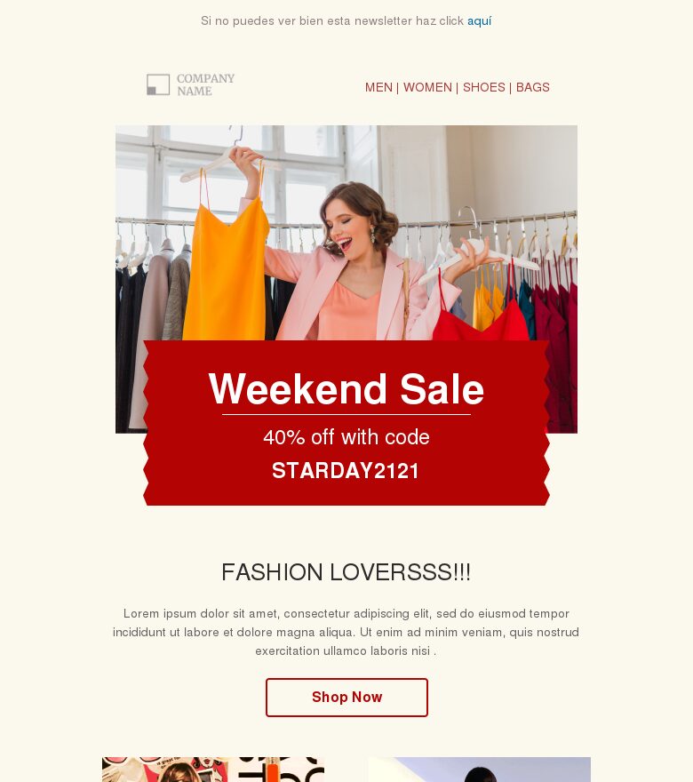 Template email marketing Rebajas de fin de semana