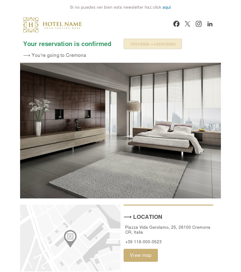 Plantilla email marketing Minimalist room confirmation