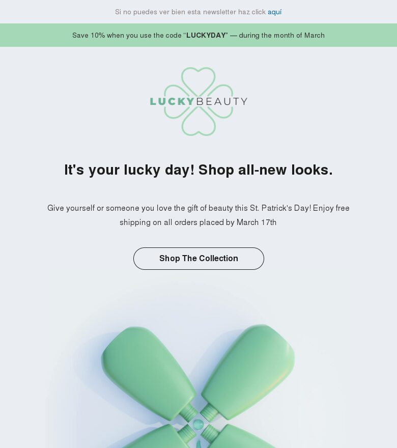 Template email marketing Anuncio de cosmética del Día de San Patricio