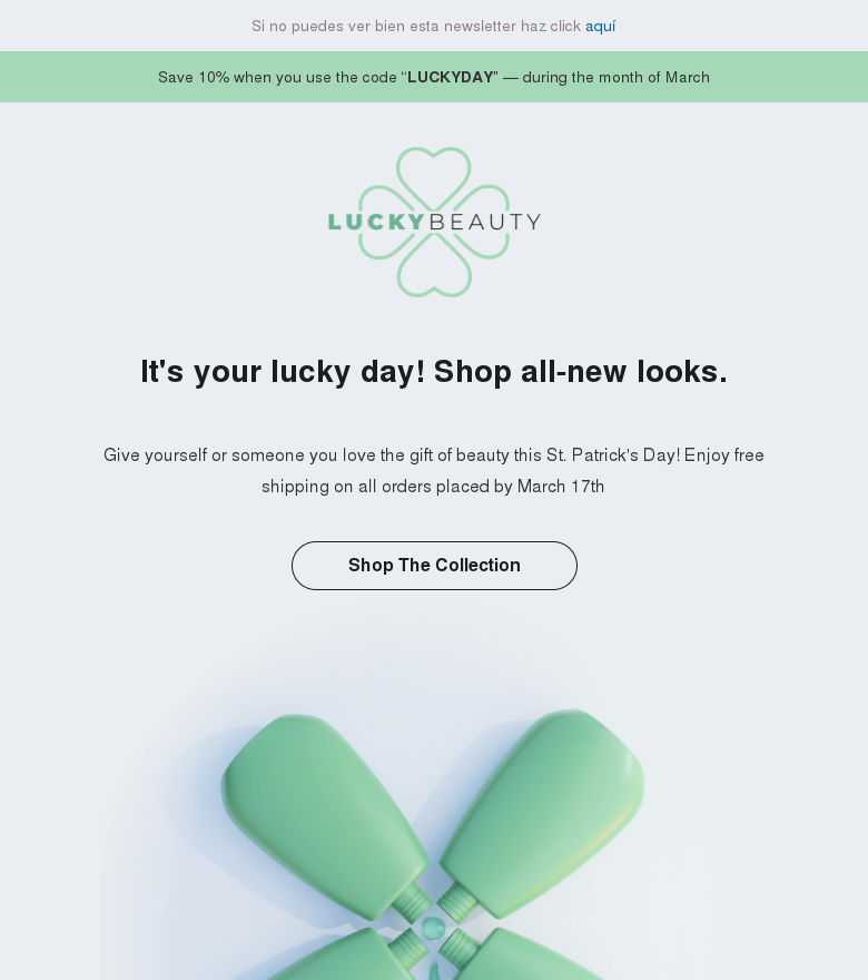 Plantilla email marketing St patricks day cosmetics announcement
