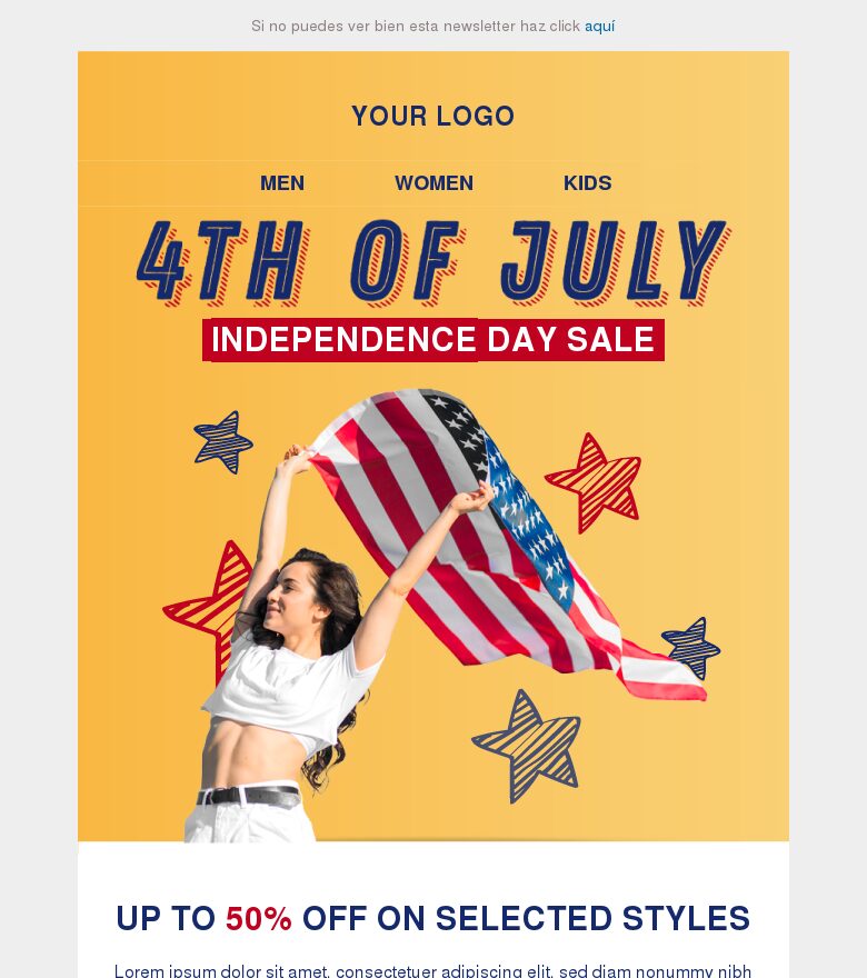 Template email marketing Rebajas del Día de la Independencia