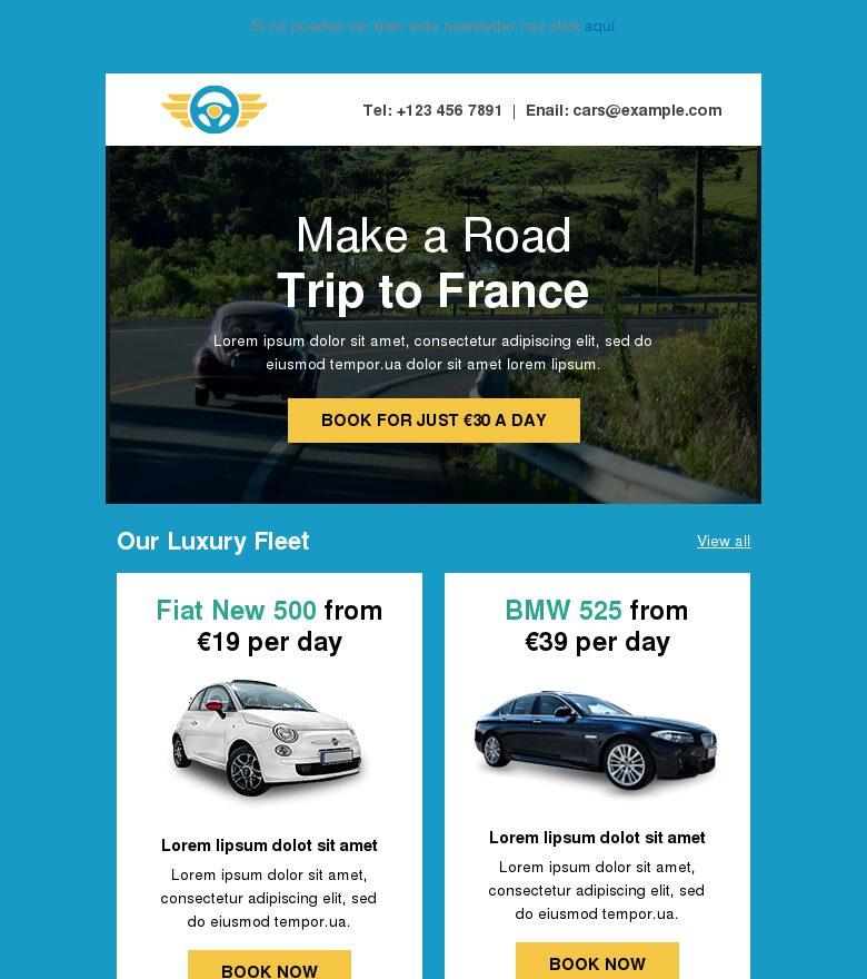 Template email marketing Alquila un coche