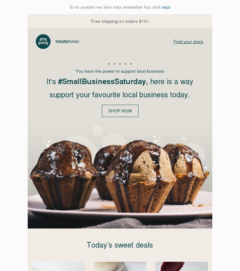 Template email marketing Fábrica de tartas: apoya al comercio local