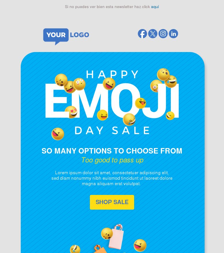 Email marketing template Rebajas del feliz día del emoji