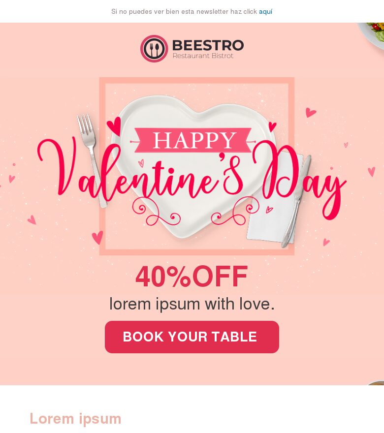 Template email marketing Descuento de restaurante