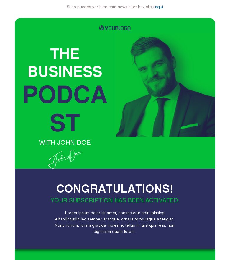 Template email marketing Activación de suscripción al podcast
