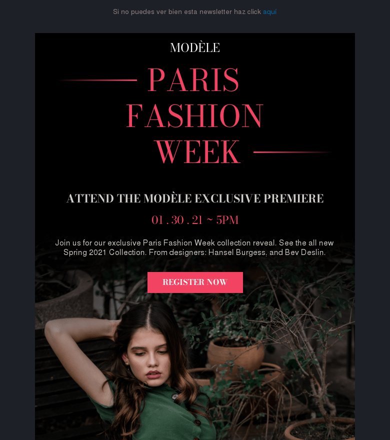 Plantilla email marketing Paris fashion week live event