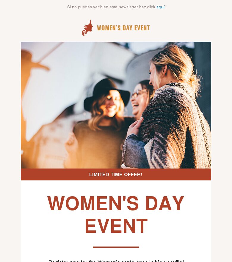 Email marketing template Evento del Día de la Mujer