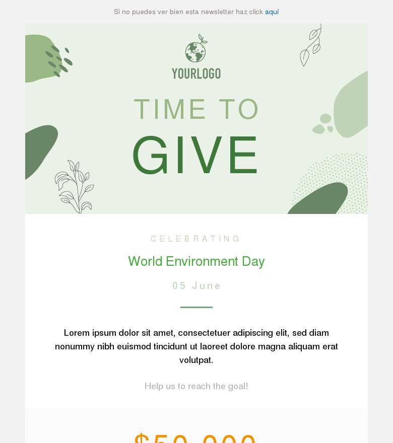 Plantilla email marketing World environment day time to give