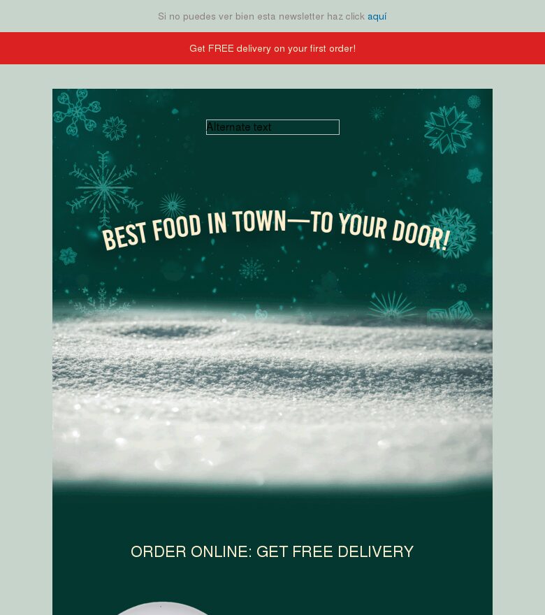 Template email marketing Comida navideña a domicilio del restaurante
