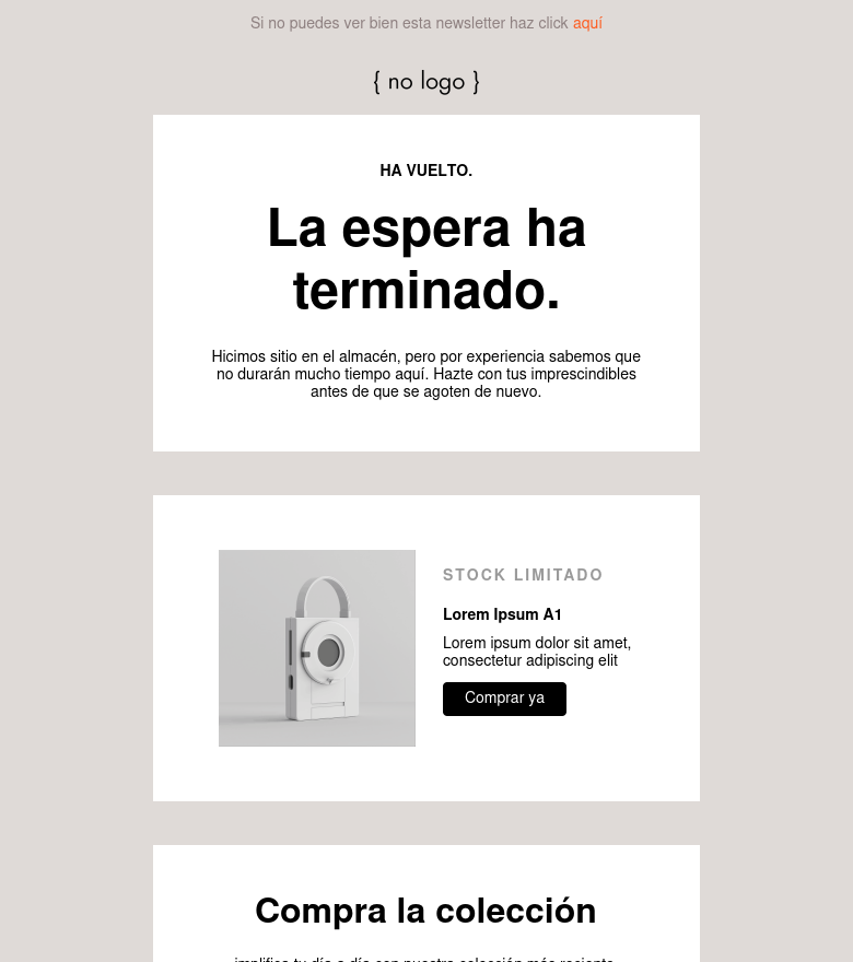 Template email marketing Vuelta al stock