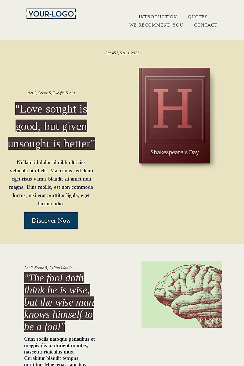 Plantilla landing page Shakespeare