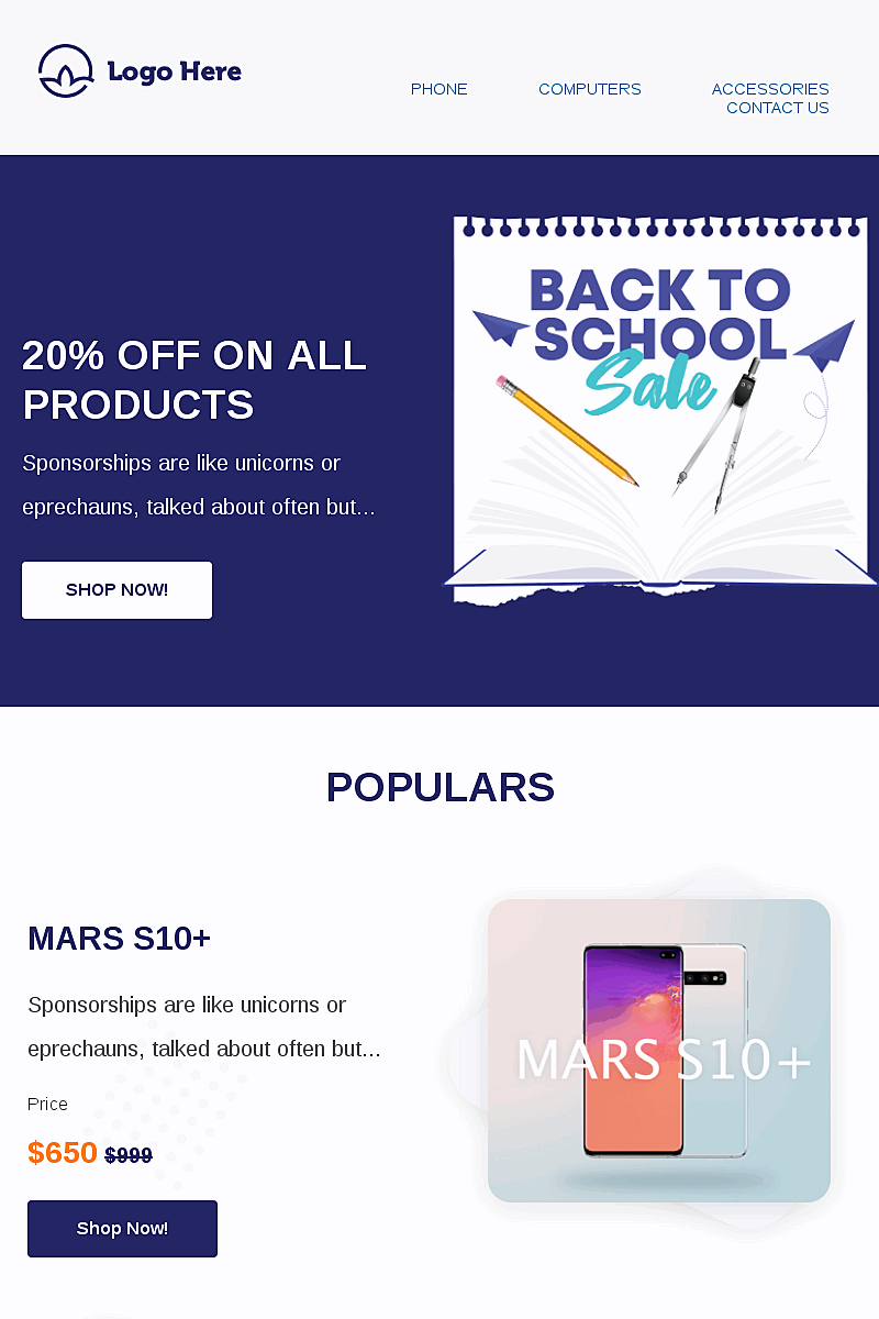 Template di landing page Back to class