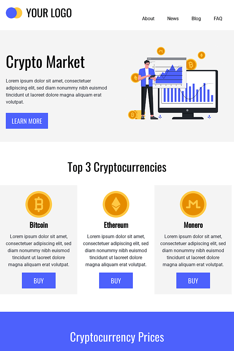 Template di landing page Crypto currency market