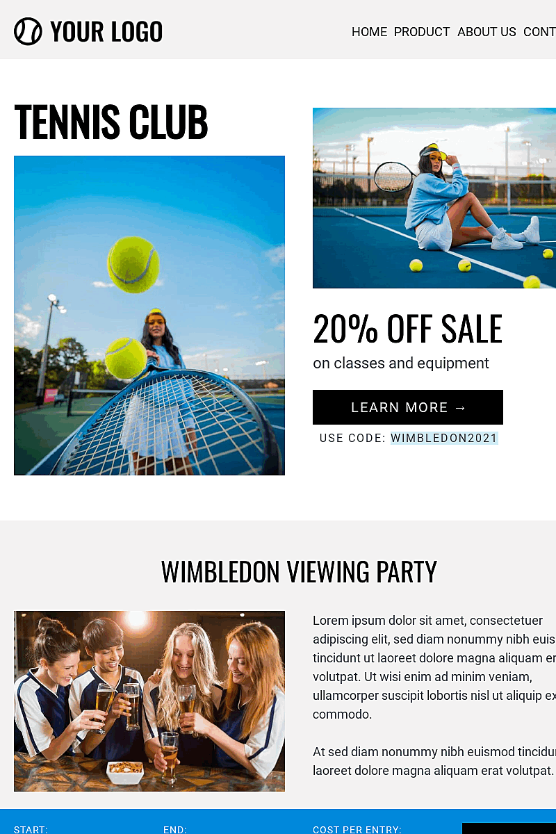 Plantilla Wimbledon sale page