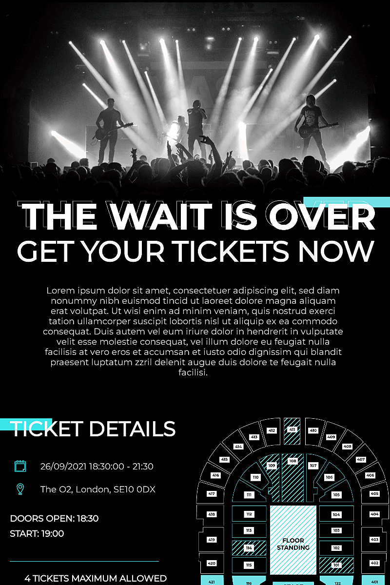 Plantilla landing page Music event tickets sale