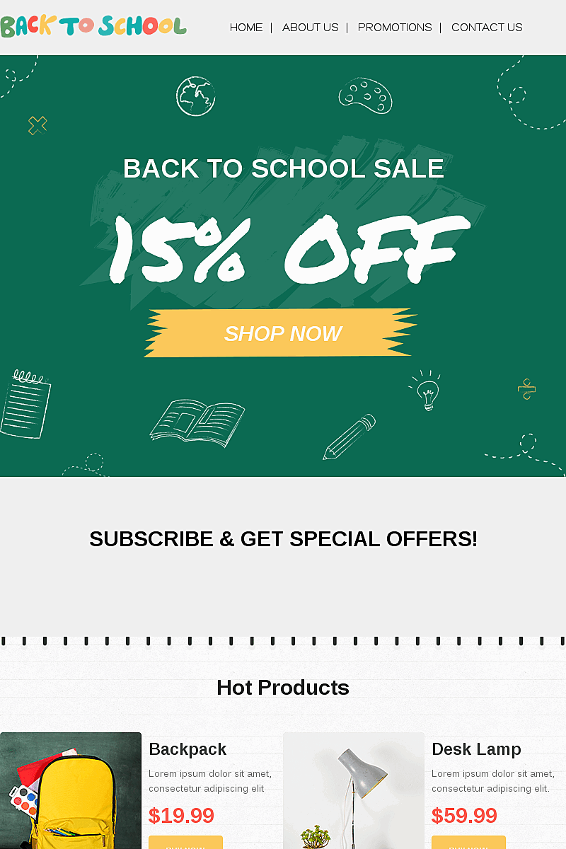 Template di landing page Back to school