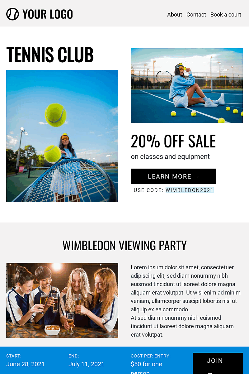 Template Wimbledon sale page