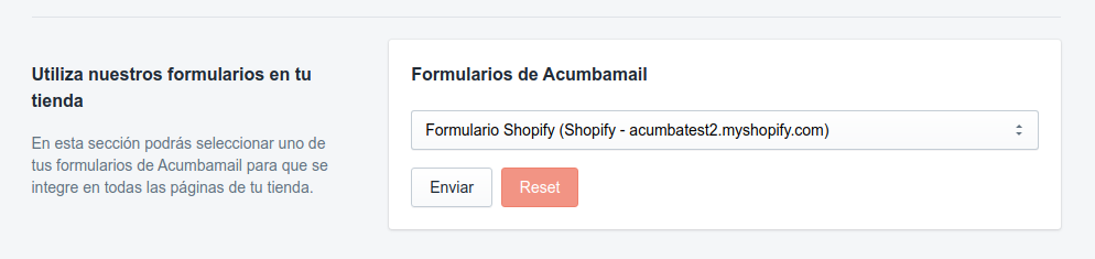 Selección de formulario de Shopify