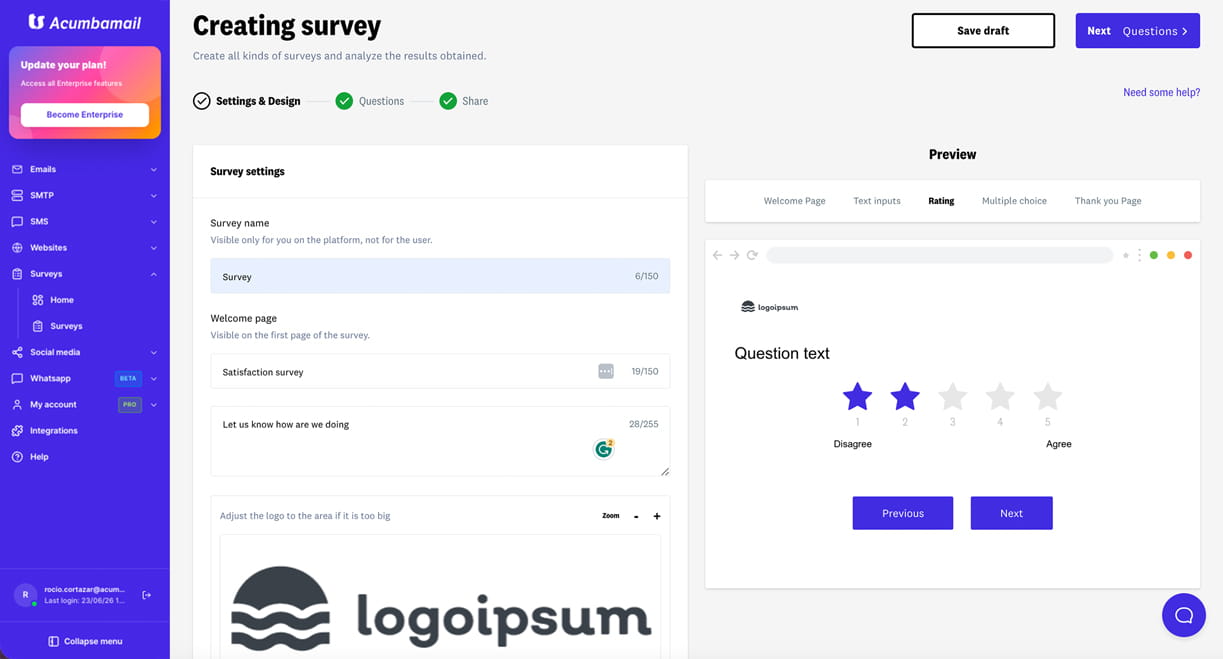 Acumbamail: Email marketing, SMS and landing pages