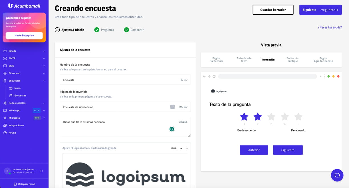 Crea encuestas online con Acumbamail