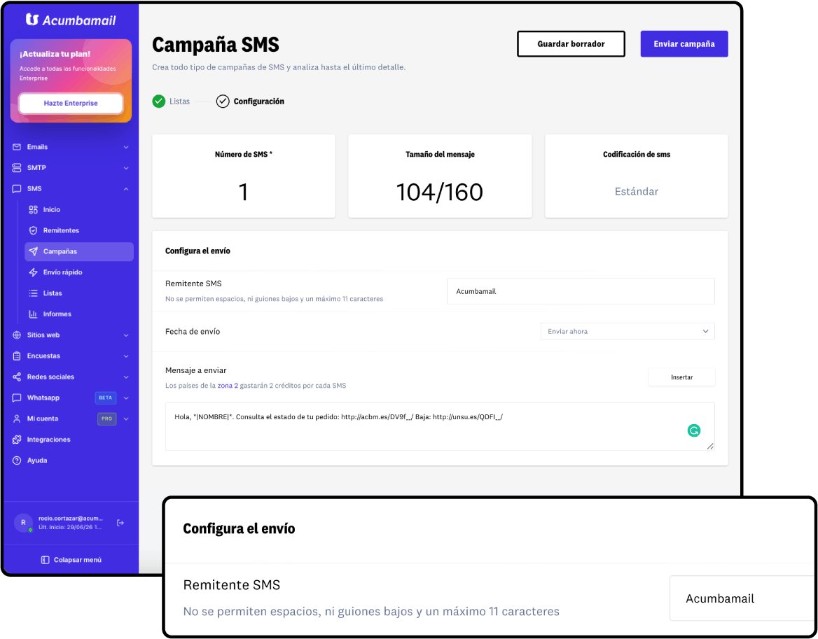 Introduce el nombre de tu empresa o marca como remitente