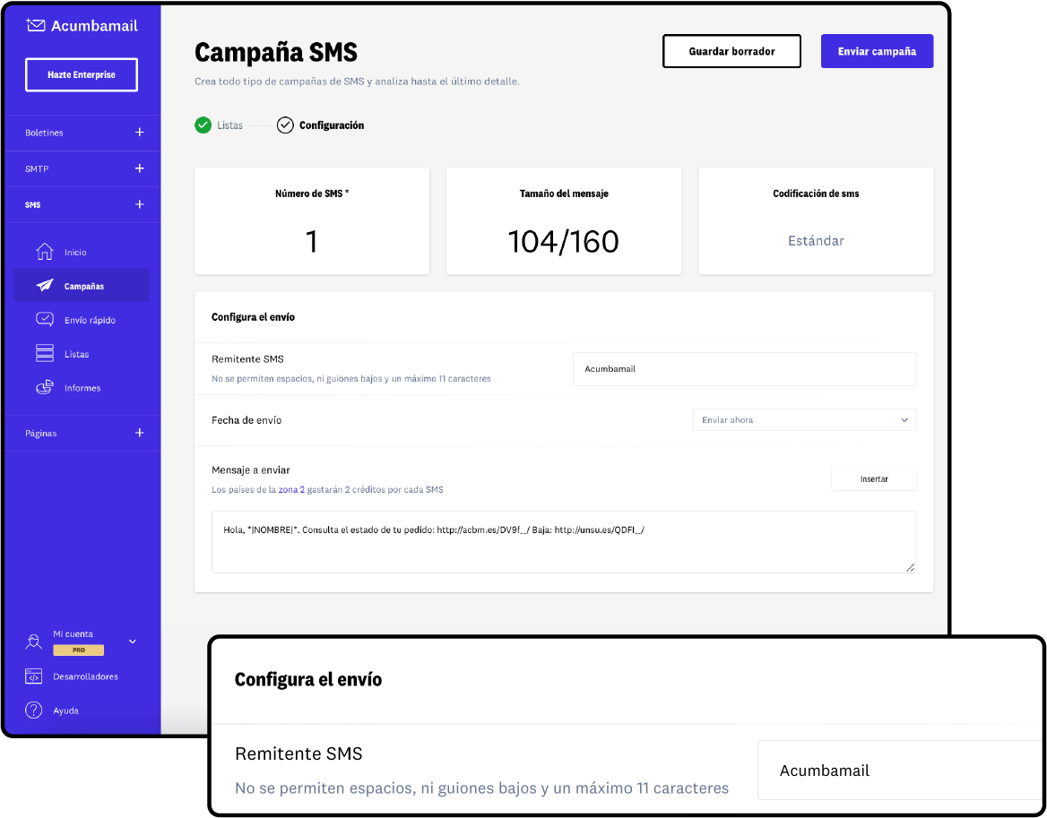 Introduce el nombre de tu empresa o marca como remitente