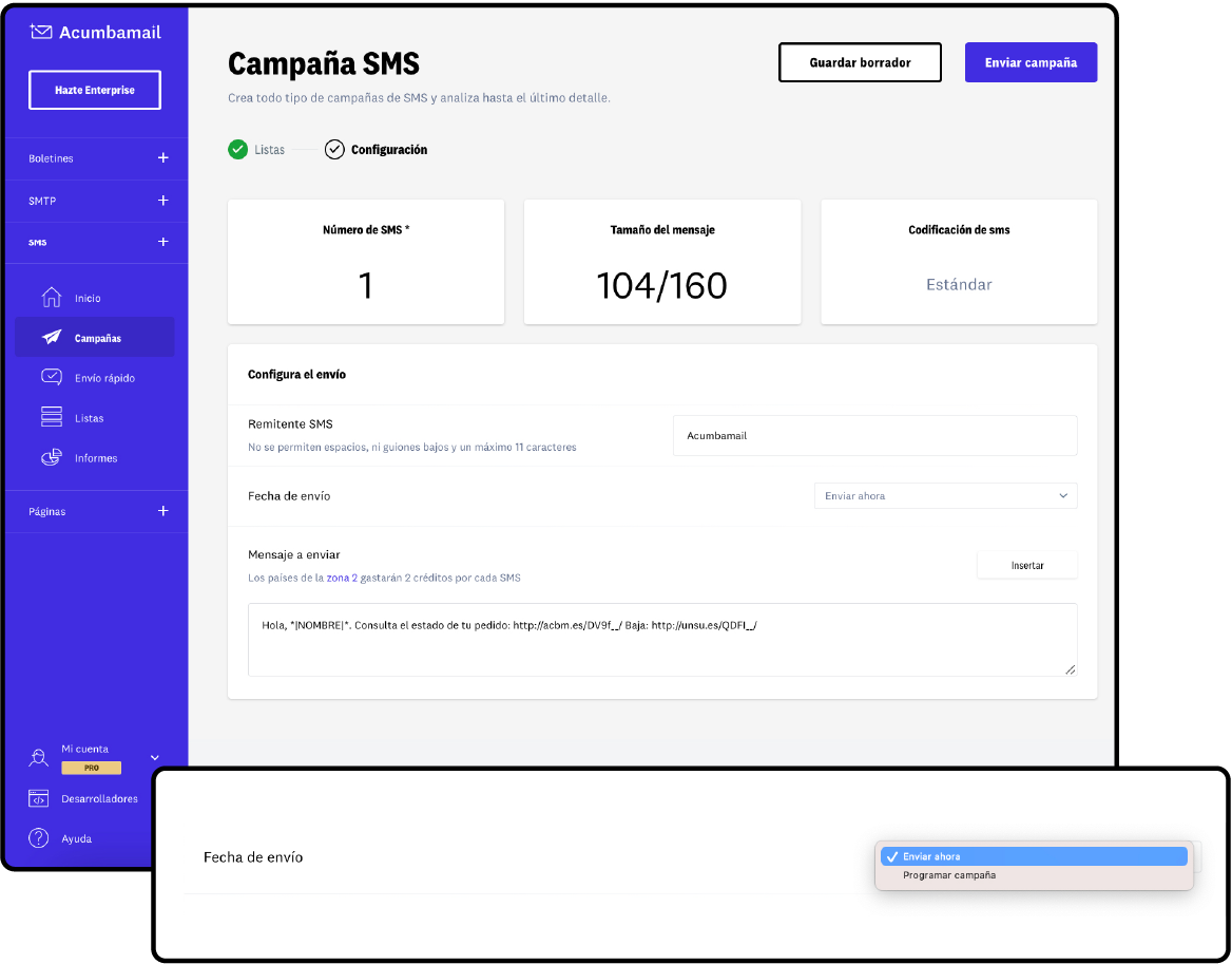 Envía tu SMS o prográmalo; combina SMS y email en un flujo inteligente