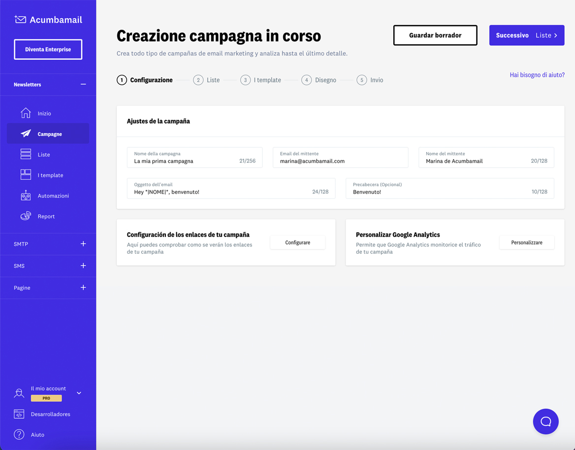 Crea la tua campagna