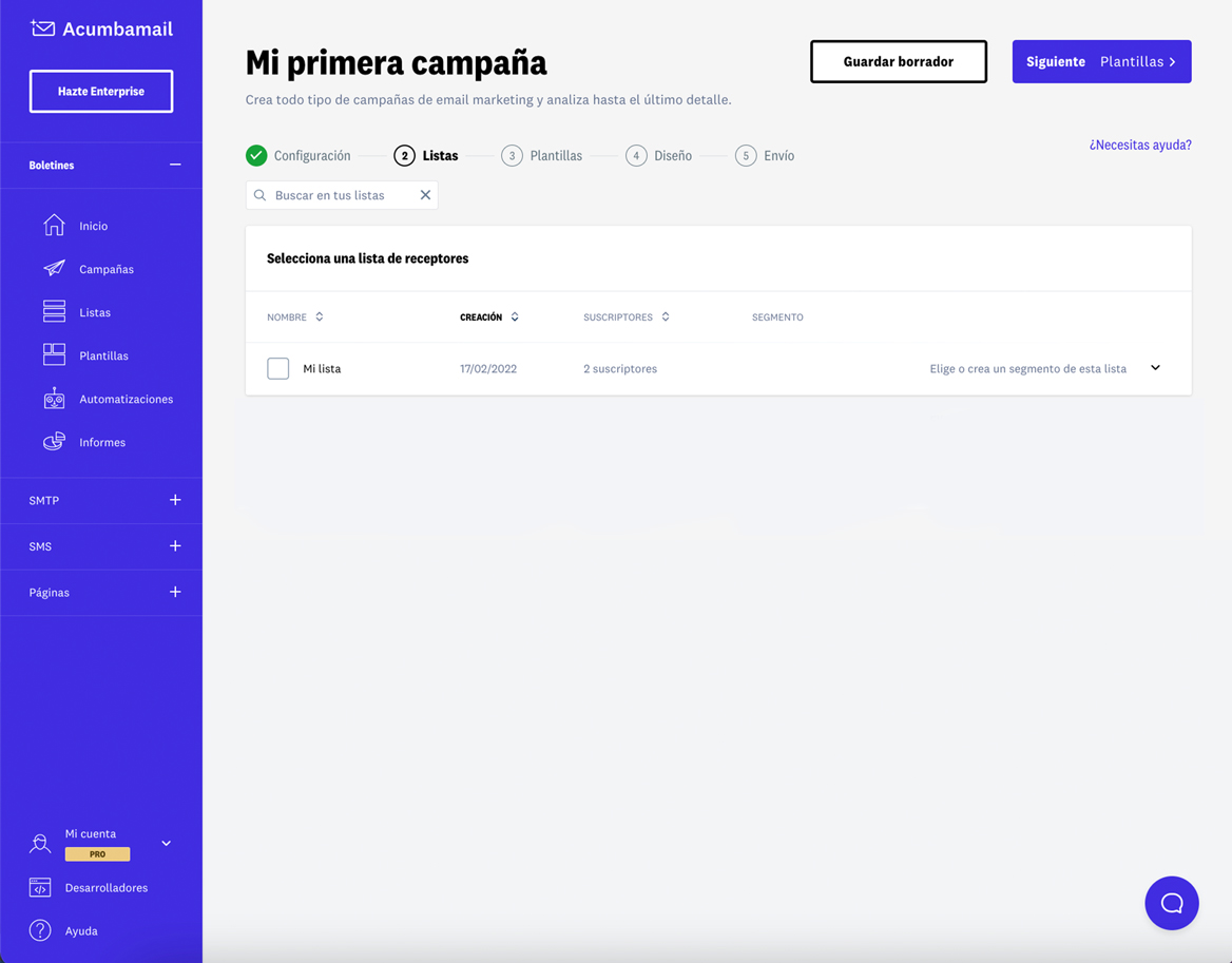 Selecciona a los suscriptores que quieres enviar
