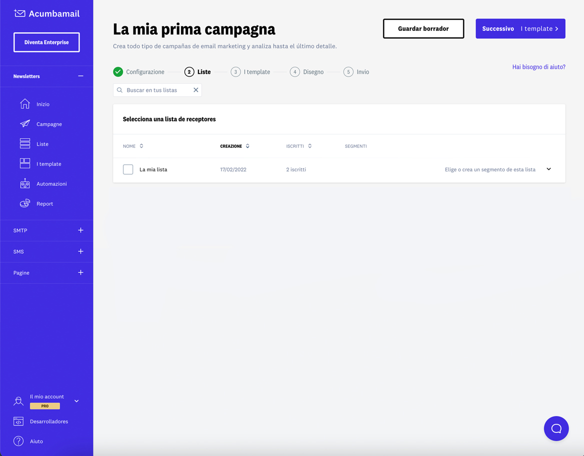 Seleziona gli iscritti a cui vuoi inviare