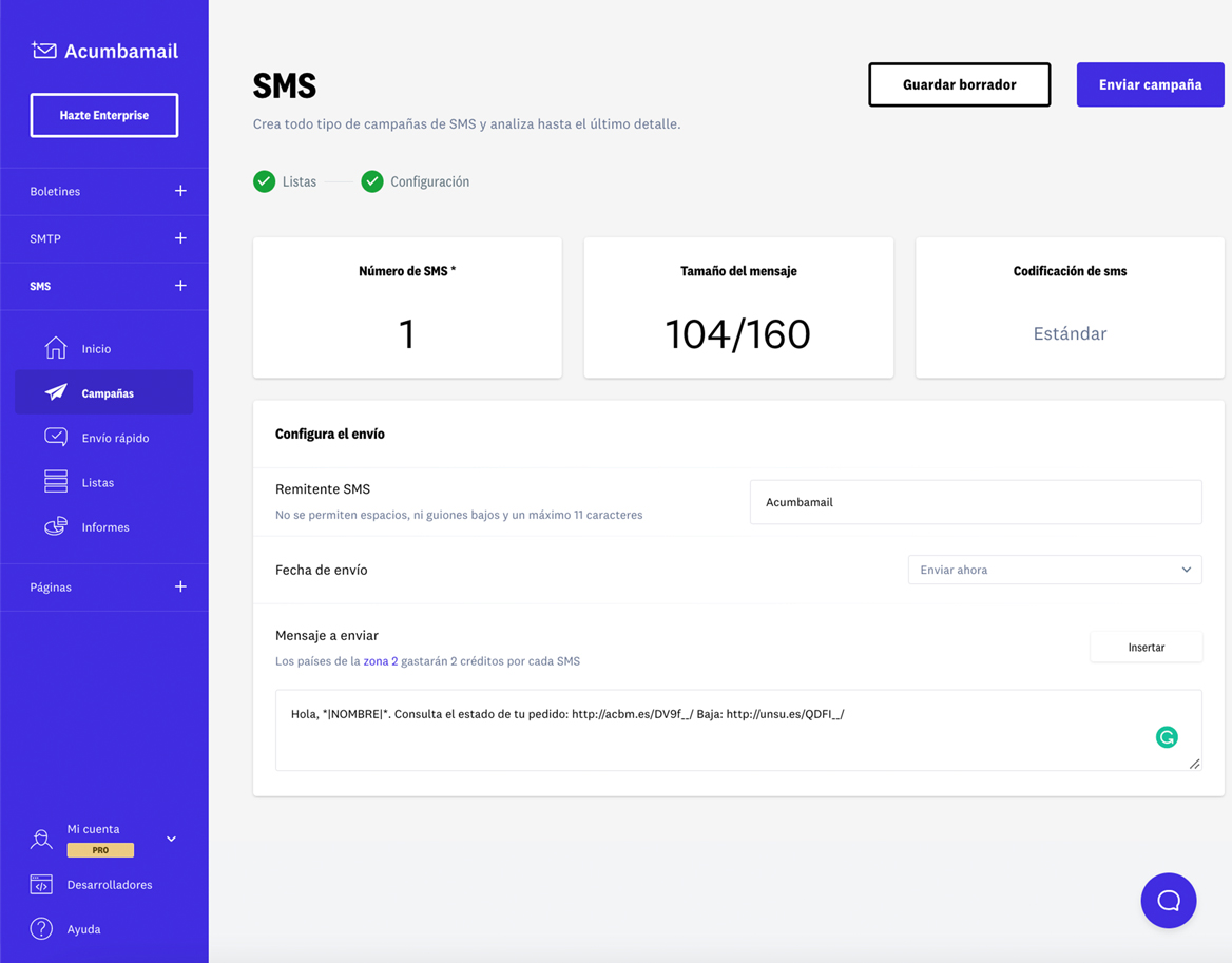 Envía campañas de SMS