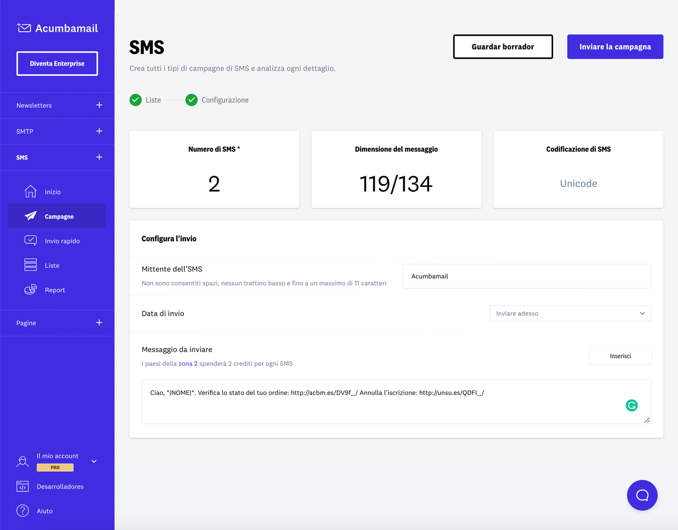 Invia campagne di SMS